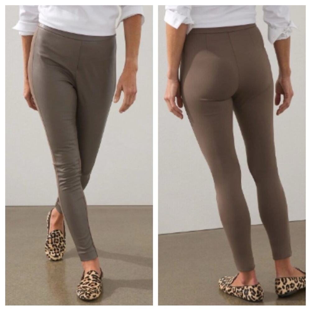 NEW Chicos Faux Leather Ponte Leggings in Champignon - Size 2 (12)